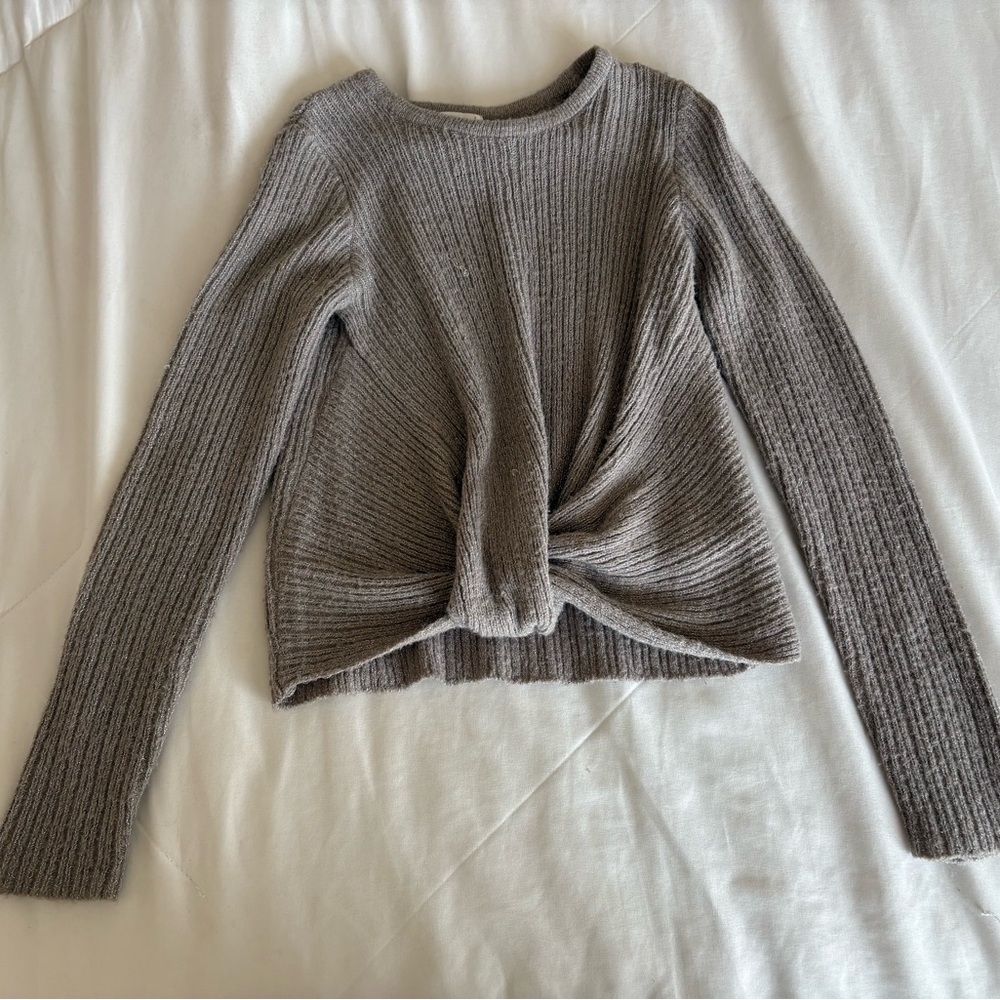 Cozy Gray Knotted Sweater